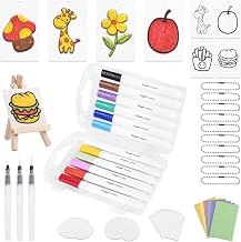 AOOTE 3D Sponge Texture Painting Kit, 60 Puffy Painting Kits with Foam Structured Paper, Coloured Pens, Water Pens, Chain of Wooden Easel, for Drawing, Arts