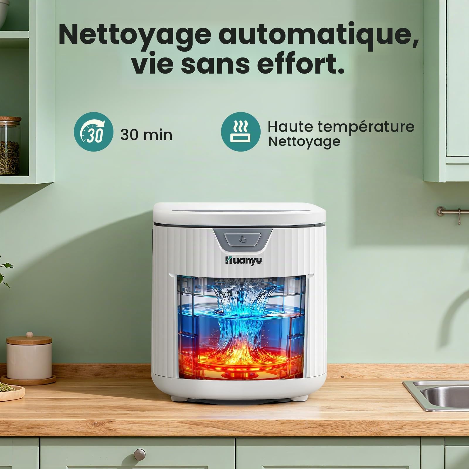 Huanyu Composteur électrique pour Cuisine 2,5 L Composteur électrique pour Cuisine Recycleur Alimentaire d'intérieur sans Odeur avec Fonction de Nettoyage Automatique Faible Niveau sonore