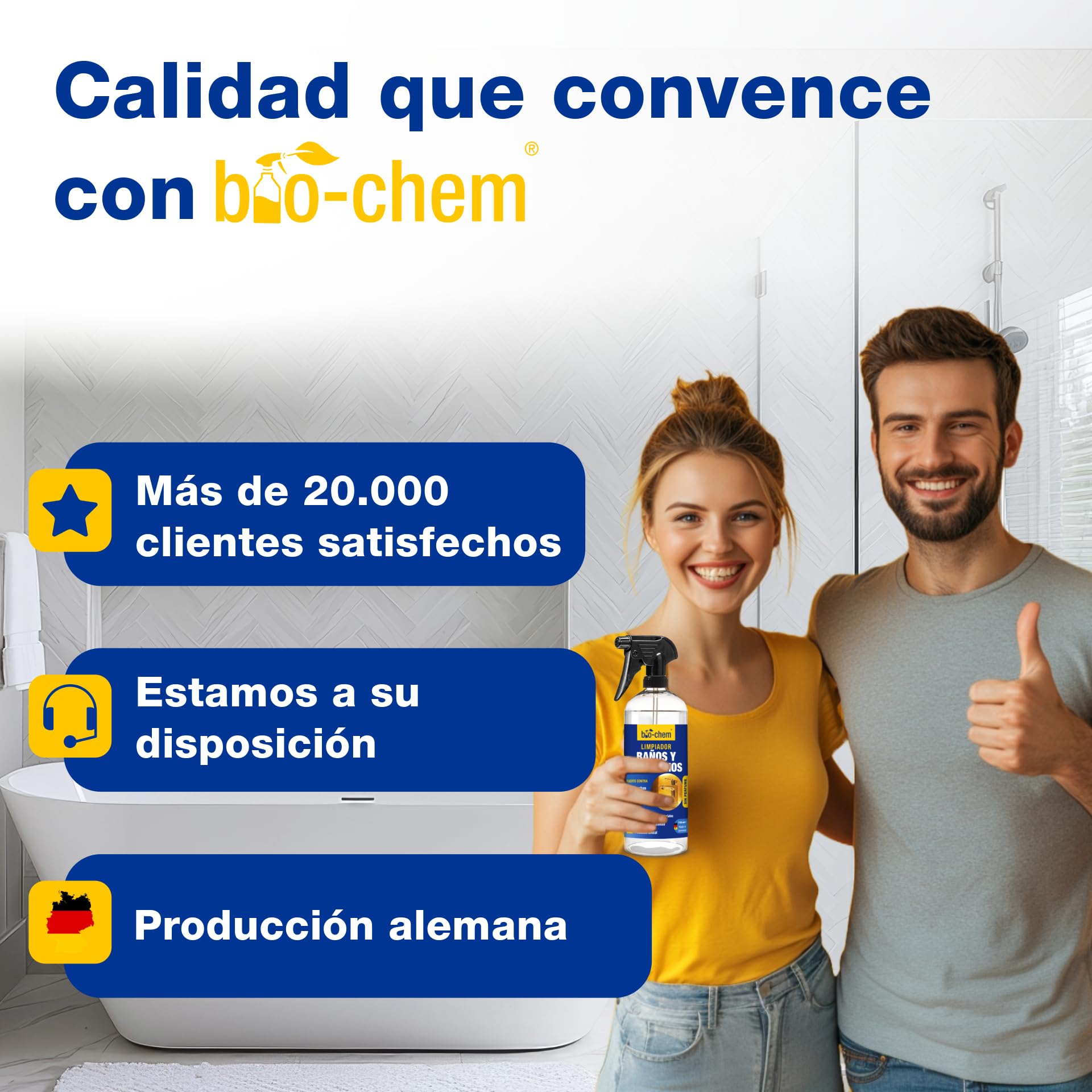 bio-chem Limpiador de Baños e Inodoros 5L + 750ml | Producto de limpieza para la ducha, el lavabo y el inodoro - Detergente antical y antimoho para el baño
