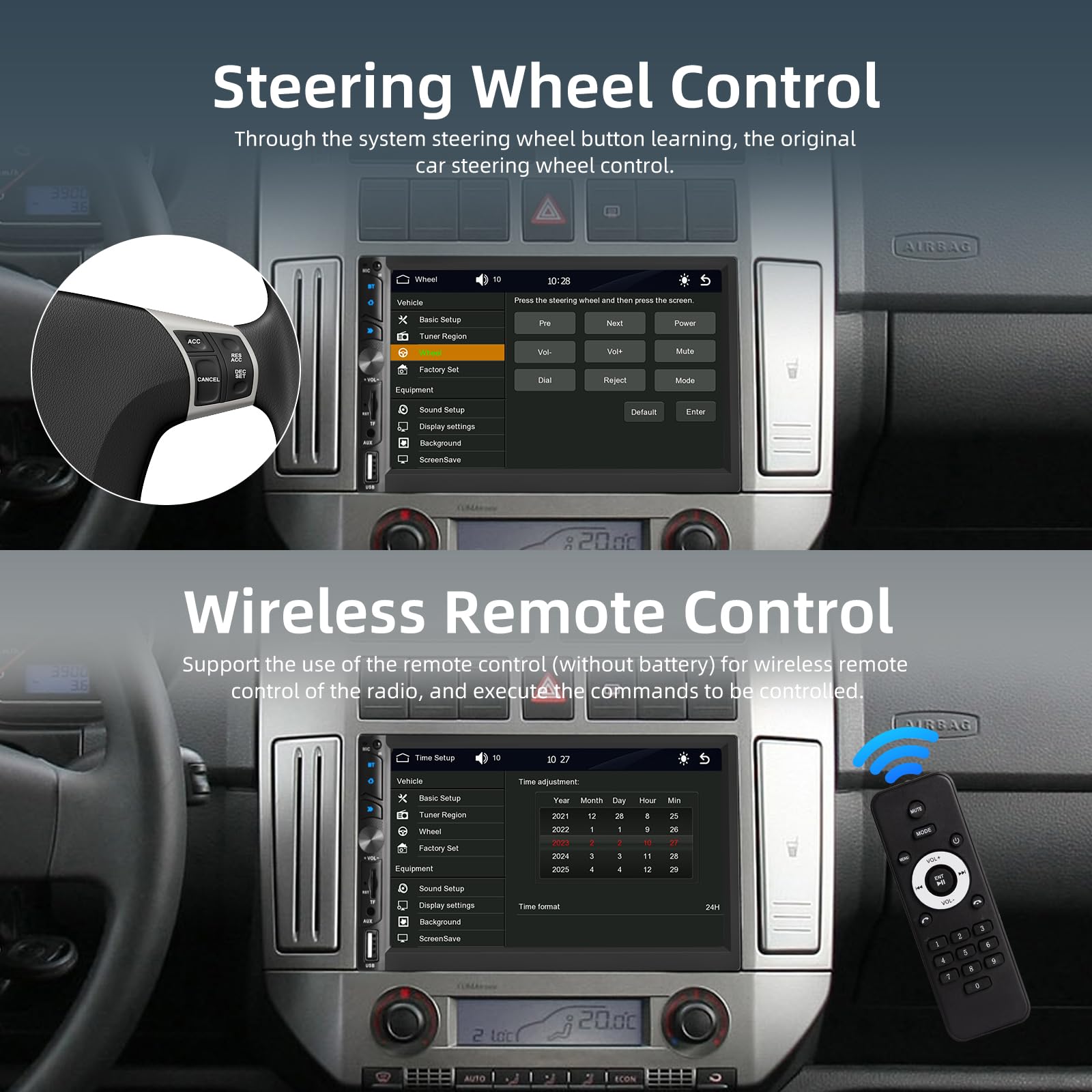 Radio de Coche 2 DIN con Carplay Inalámbrico y Android Auto - Radio de Coche con Pantalla Táctil de 7 Pulgadas con Mirror Link EQ Bluetooth Radio FM SWC AUX USB + Cámara de Visión Trasera
