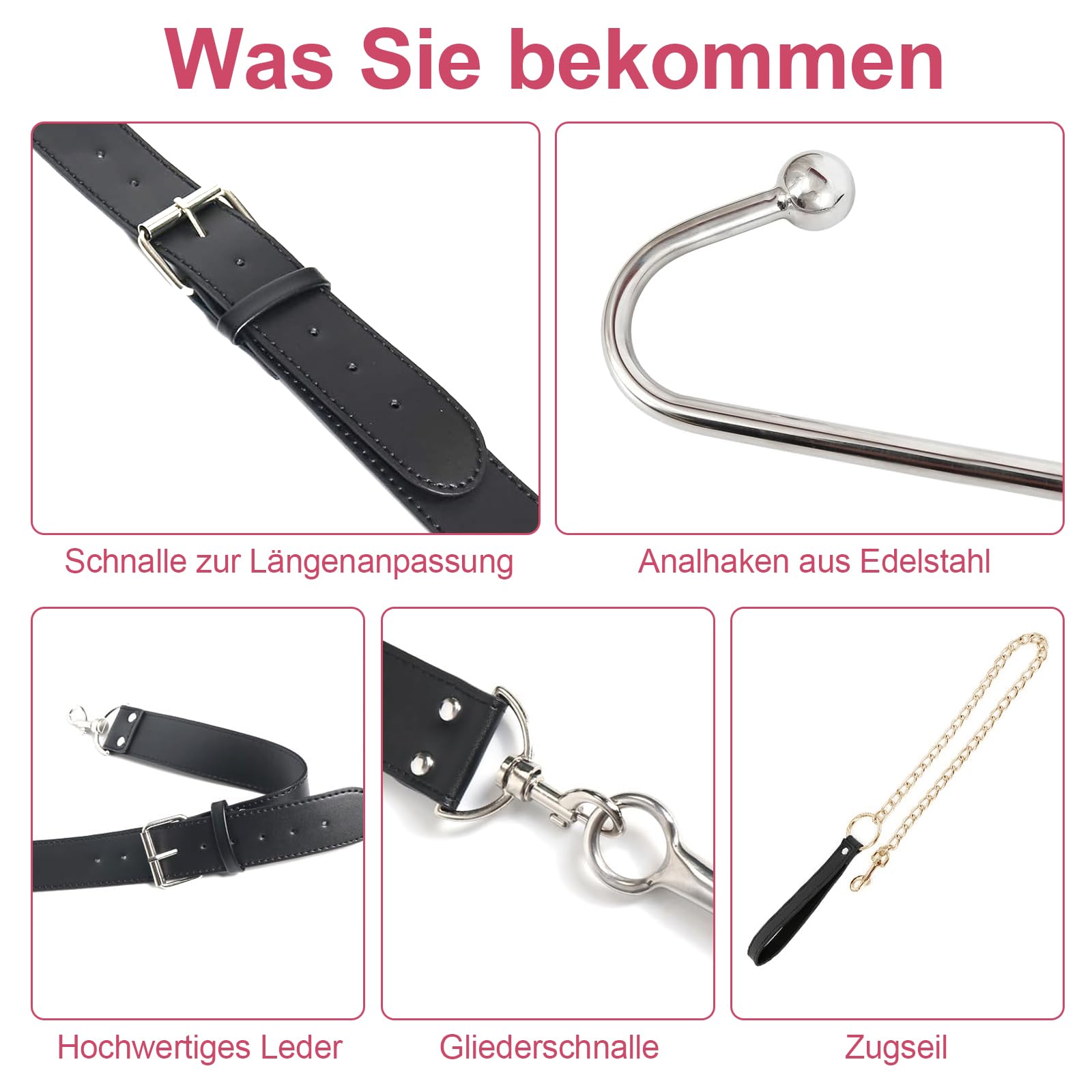 BDSM Sex Bondage Fessel Set Analhaken, Bondageset Fessel Restraints Anal Hook Buttplug mit Verstellbaren Handschellen Halsband, Rollenspiel Buttplug SM Erotik Fetisch Rollenspiele Sexspielzeug Paare