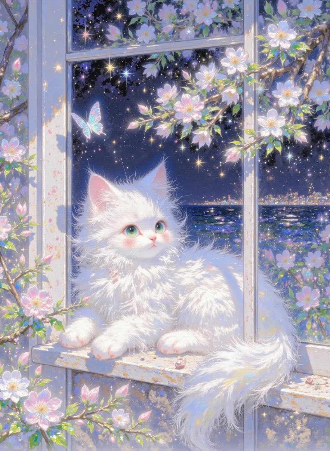 Rqwybcaxn Seed Bead Embroidery Kits Cats and Butterflies 40x50cm