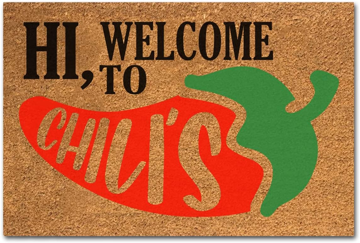 Funny Hi Welcome to Chilis Front Door Mat with Heavy Duty Front Porch Decor Patio Rugs Welcome Coir Doormat Entry Natural Coconut Brown Mat Novelty Gifts Medium(30x17.7)