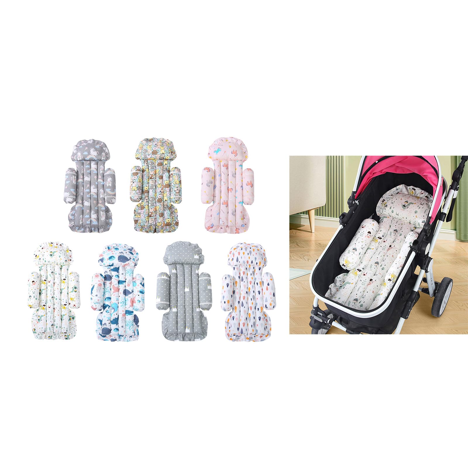JzcsdkSIL Newborns Seat Pad with Cute Pattern Baby Pushchair Pad Cushion Breathable Pram Seat Pad Enjoy A Comfortable Ride