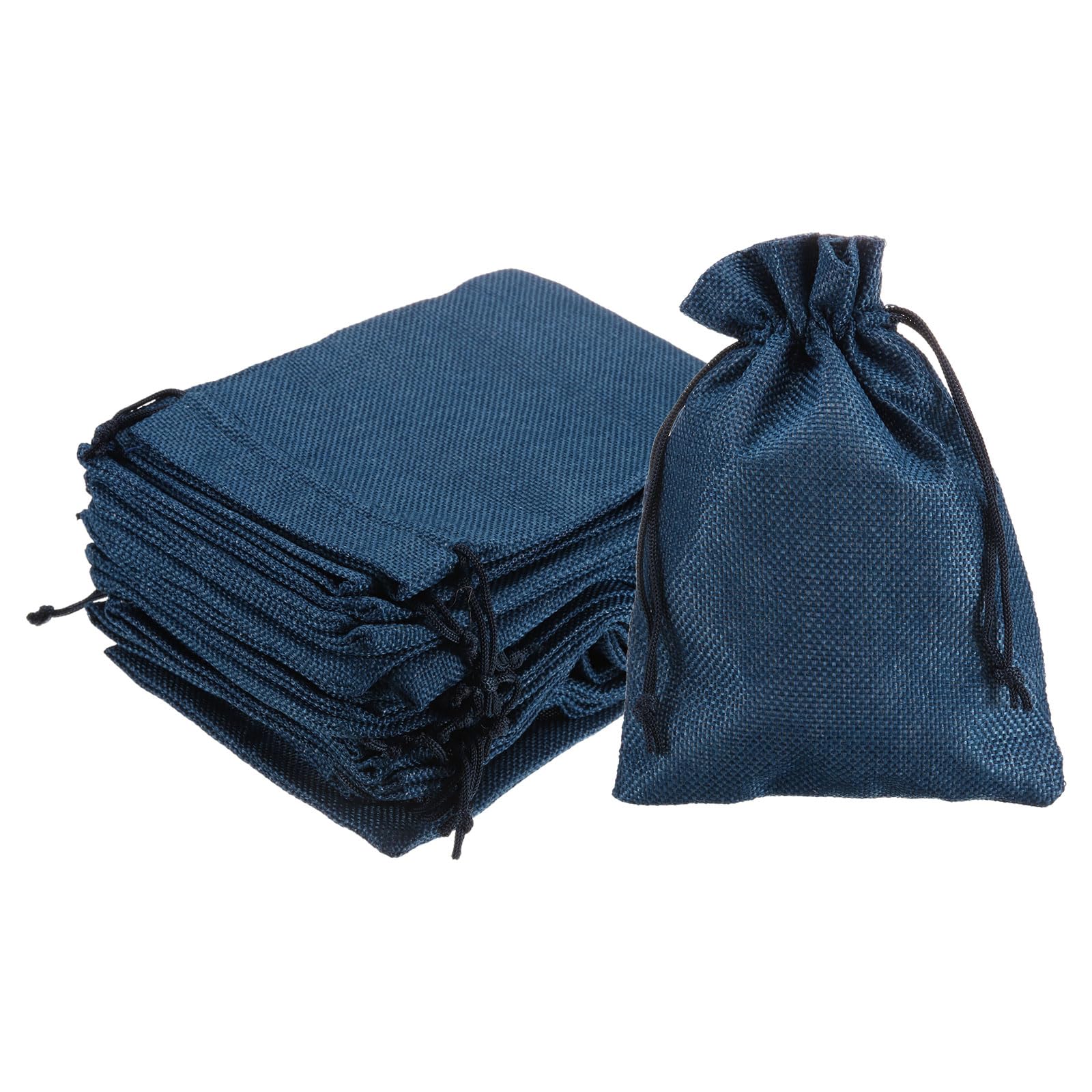 HARFINGTON 25Pcs Burlap Gift Bags with Drawstring 5" x 7" Linen Sacks Jewelry Gift Pouches for Wedding Birthday Party Christmas Favors DIY Craft, Navy