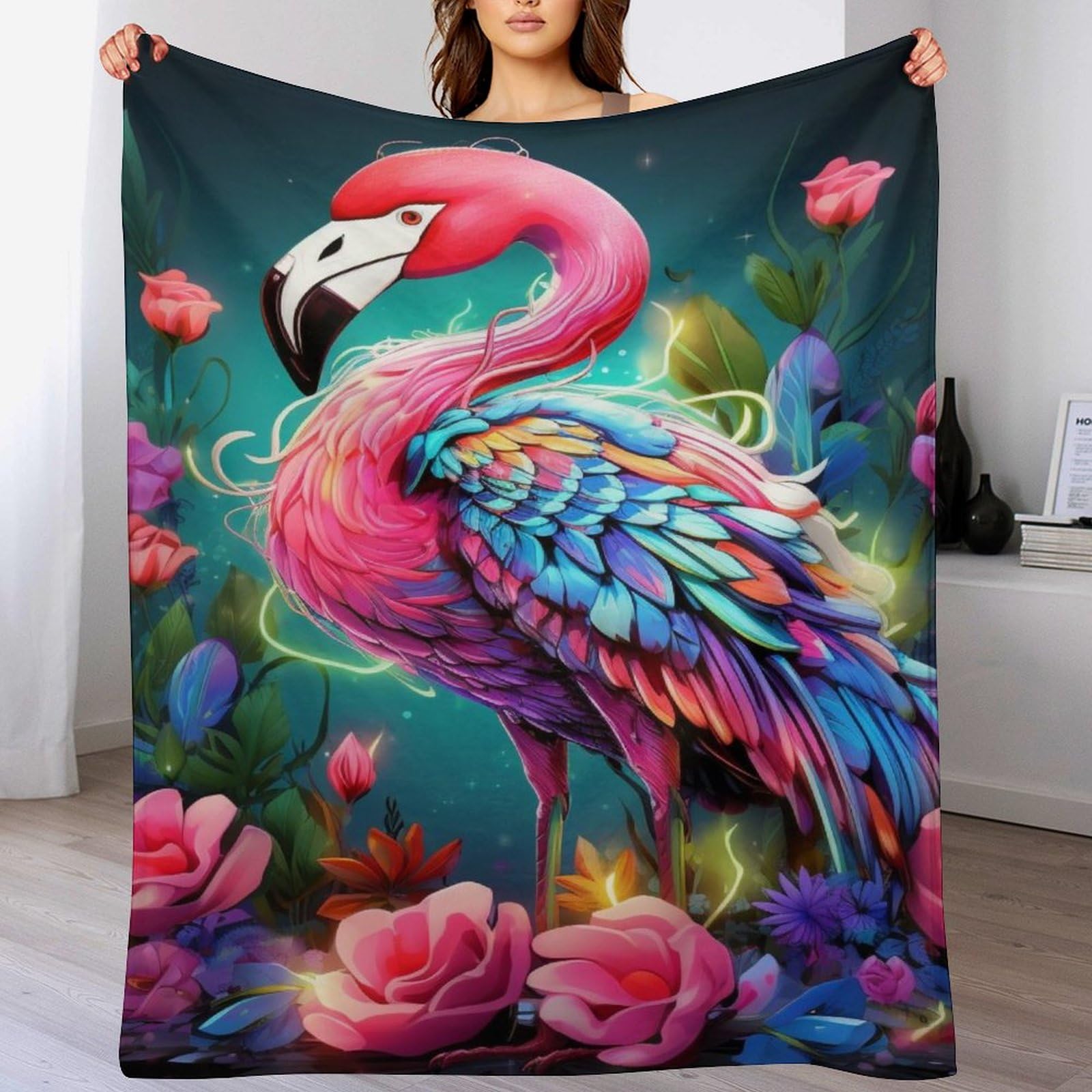 Plaid flamant rose pour canapé et chambre à coucher, couverture douce pour soirées fraîches