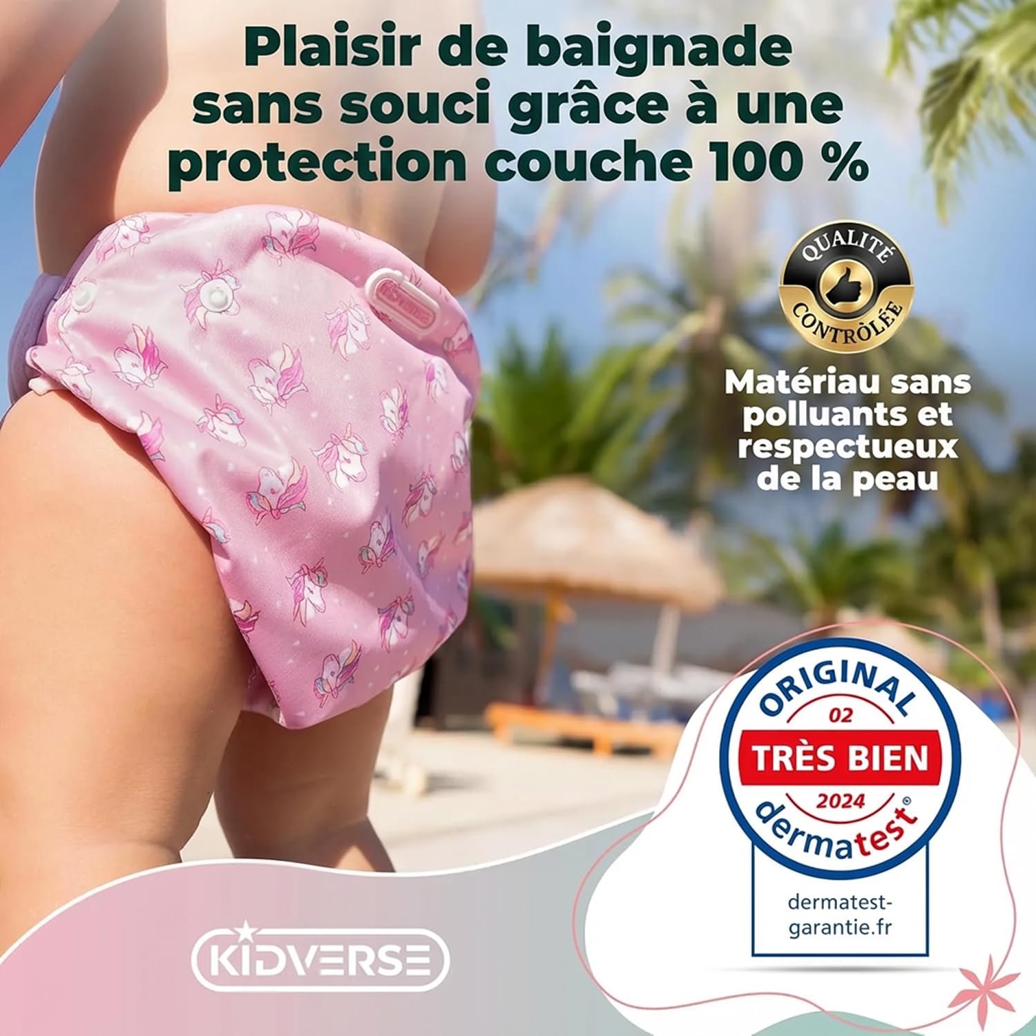 KIDVERSE Couche Piscine bébé 0 à 3 Ans - réglable, réutilisable & Lavable avec Pochette - pour Fille & garçon - qualité certifiée - Couche de Bain bébéche de Bain pour bébé de 0 à 3 Ans