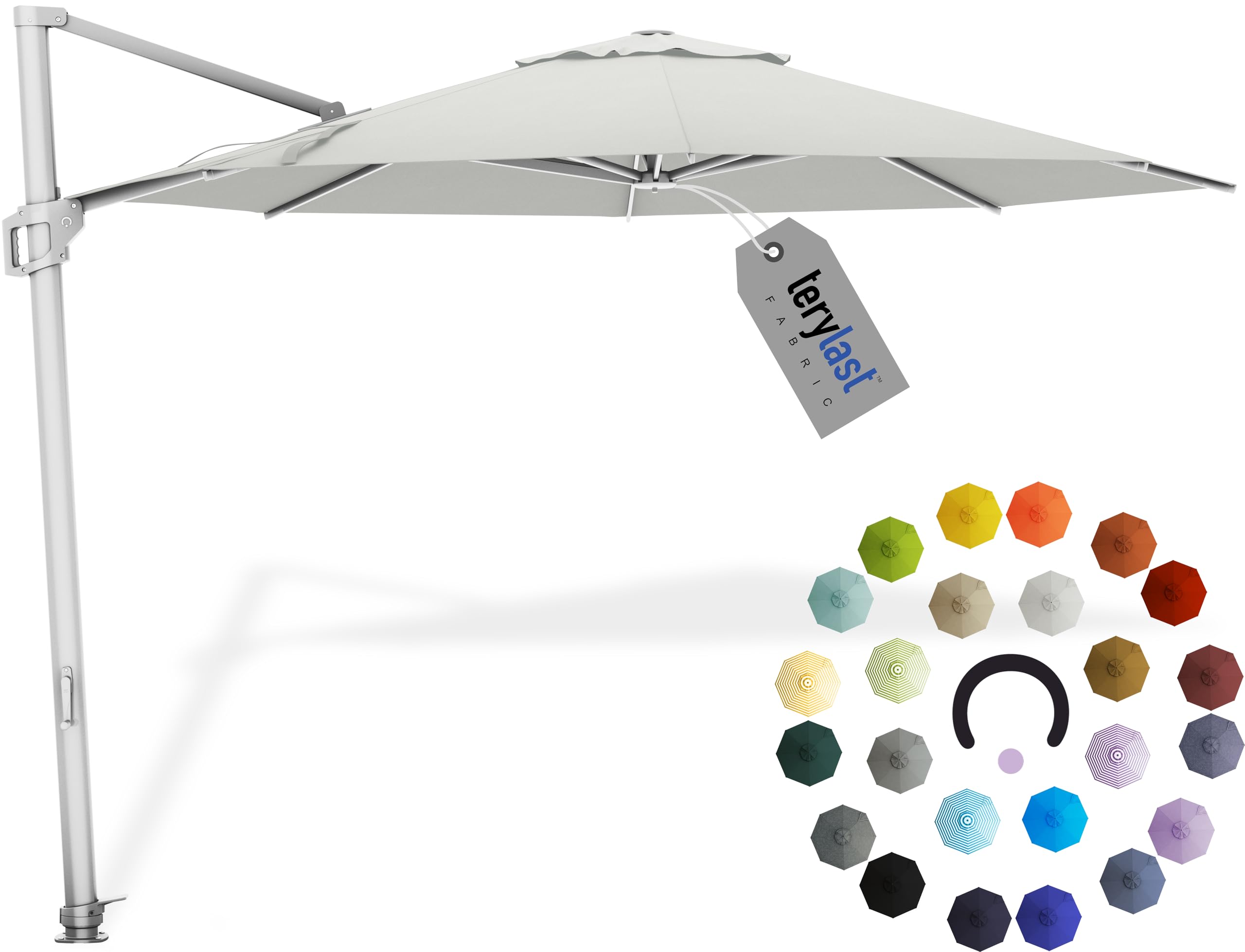 Midtown Umbrellas 10 Ft Outdoor Cantilever Patio Umbrella w/Terylast Off Cream Fabric - Rotate Tilt 360° Offset Patio Umbrella, Deck Patio Umbrella,