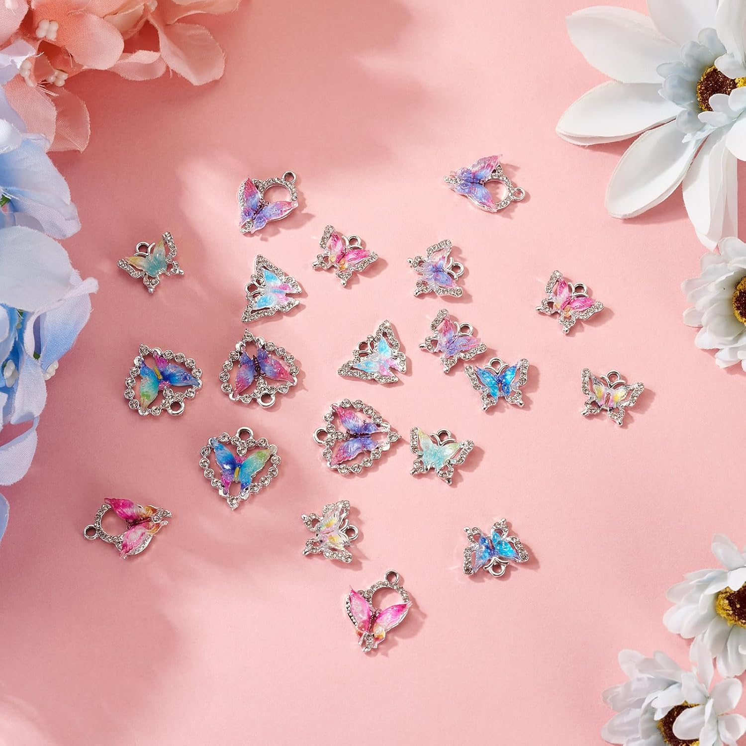 Craftdady 20pcs Butterfly Rhinestone Pendants Crystal Butterfly Bracelet Charms Colorful Dangle Earring Charms Hang Ornament 14-22 mm for DIY Craft Necklace Jewelry Making - Image 6