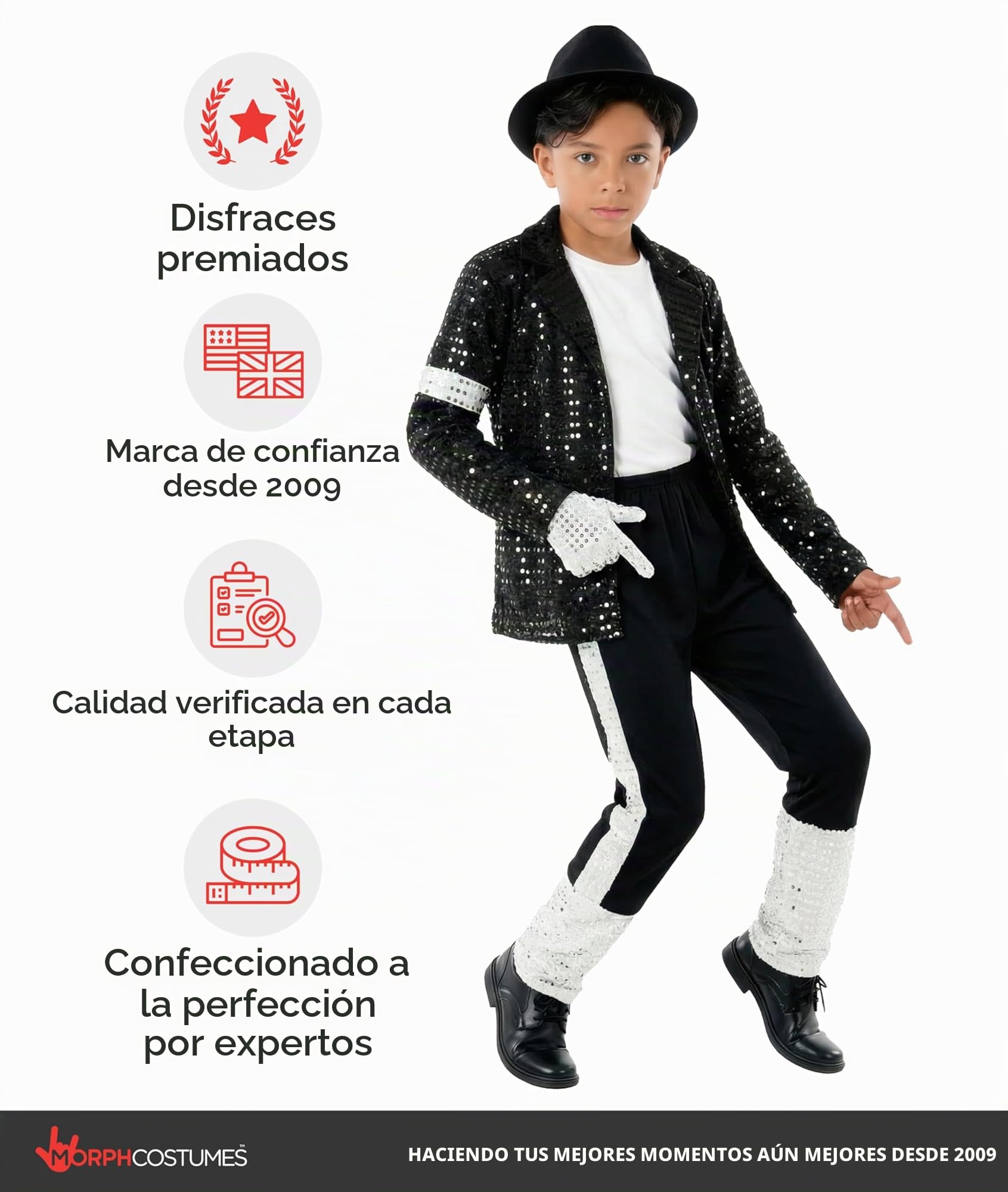 Morph Disfraz Estrella Pop Años 80 Niño, Disfraz Halloween Niño