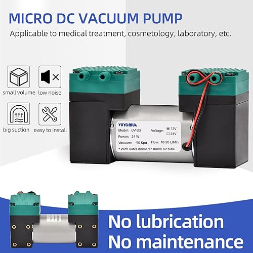 Miniatura 5 de VUYOMUA Bomba de aire de 1224V 10W -80KPa 15LMin Mini DC Bomba de vacío de diafragma silencioso sin aceite succión de vacío eléctrica (UV-U3-12V)