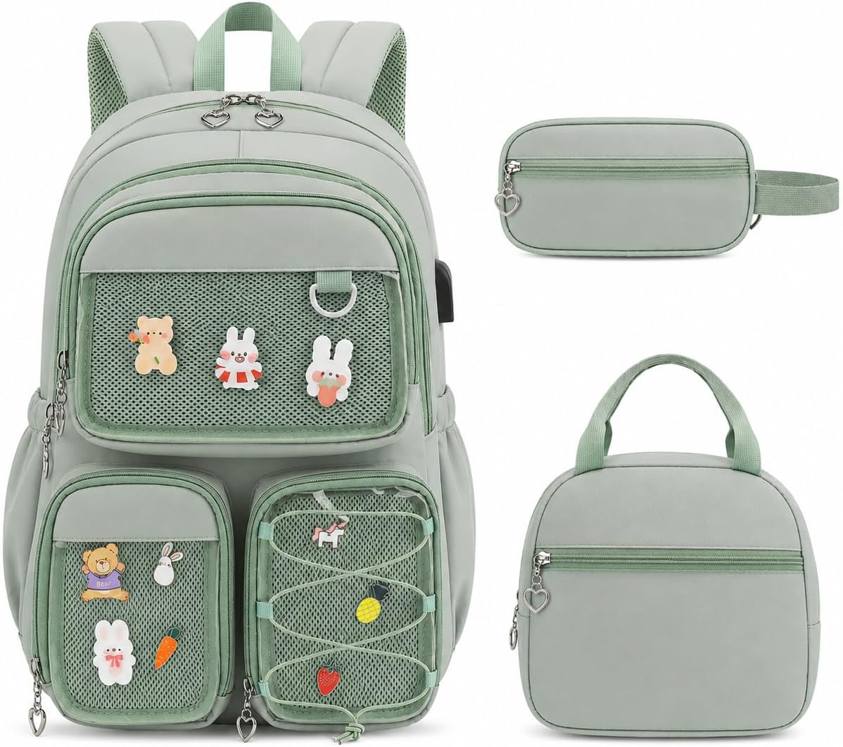 ACESAK 3PCS Girls Backpack Set - Kawaii Ita Backpack Pins with Lunch Bag