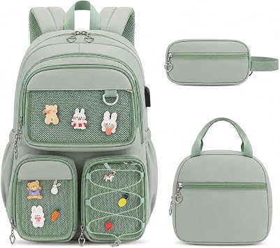 ACESAK 3PCS Girls Backpack Set - Kawaii Ita Backpack Pins with Lunch Bag