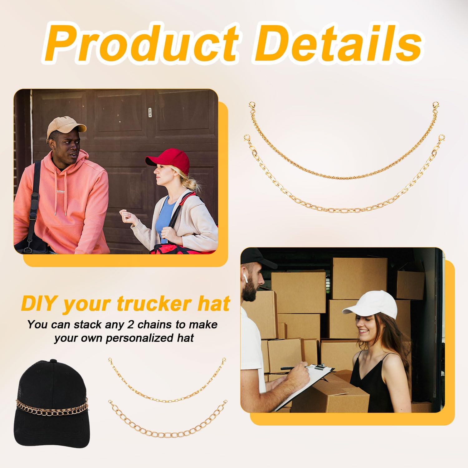 5pcs Trucker Hat Chains, Trucker Hat Chains Charms Baseball Cap Chain