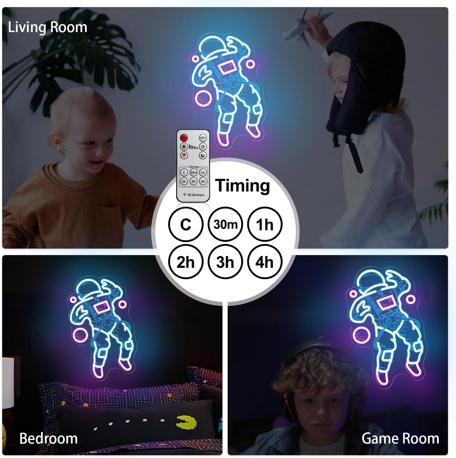 Neon Sign Cool Ice Blue Pink Spaceman Astronaut Space Travel LED Light, Handmade 3D Engraving for Wall Decor, Game Room Man Cave Party Bedroom Birthday Gift - 15''
