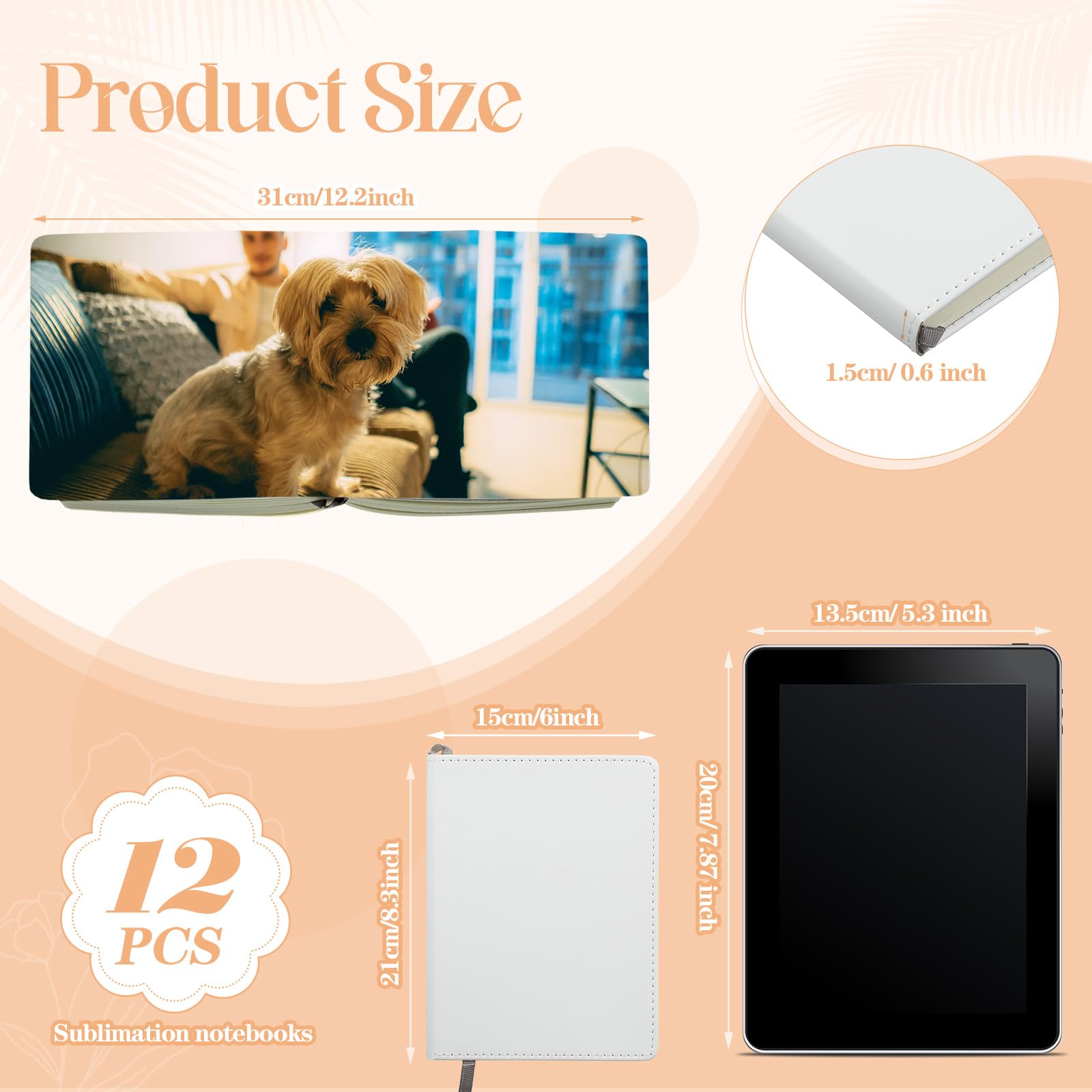 Colarr 12 cuadernos de sublimación en blanco a granel A5 190 páginas gruesas de piel sintética cuaderno de sublimación cuaderno de notas de sublimación de cuero diario de sublimación para suministros