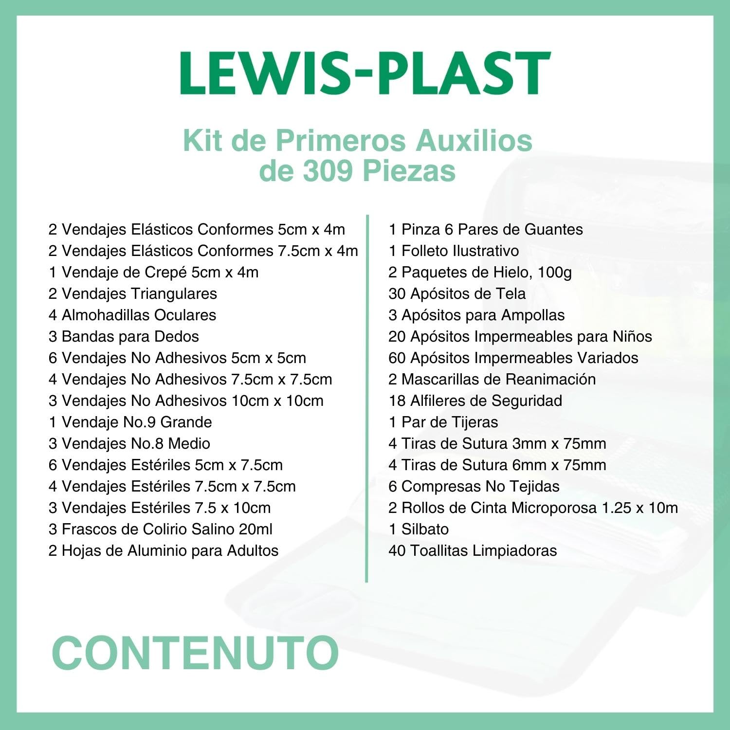Lewis-Plast Kit Completo De Primeros Auxilios 309 Piezas De Primeros Auxilios Al Aire Libre - Kit Que Cumple Con Las Normas Europeas Para Interiores Y Actividades Al Aire Libre
