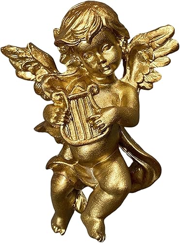 Vista 5 de Estatua de ángel hecha a mano con alas de querubín para pared, comedor, hotel, sala de estar, decoración de pared, colecciones de arte (estilo C)