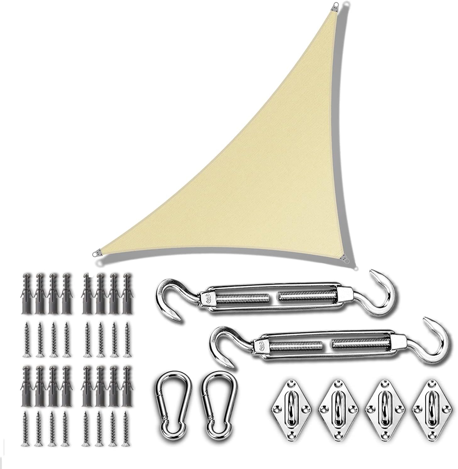 ColourTree 20' x 20' x 28.3' Beige Right Triangle Sun Shade Sail with Triangle Hardware Kit (Hardware Kits Only)