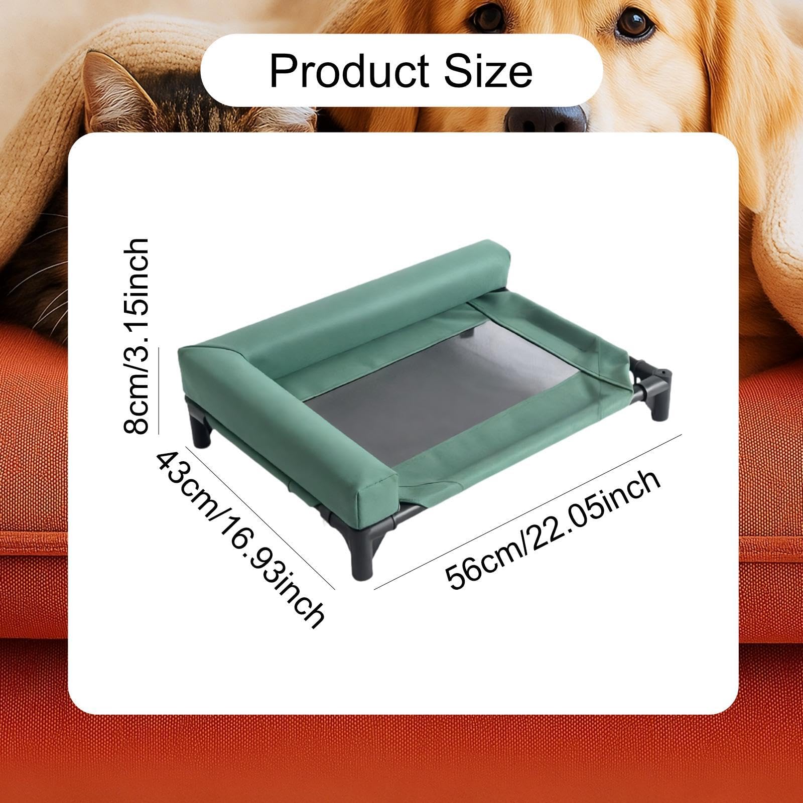 Colcolo Cuccia Rialzata per Cani, Traspirante, Materassino Lavabile, Robusta Cuccia Rialzata per Animali Domestici, Cuccia per Gatti, Cuccioli, Cani di Piccol, Verde