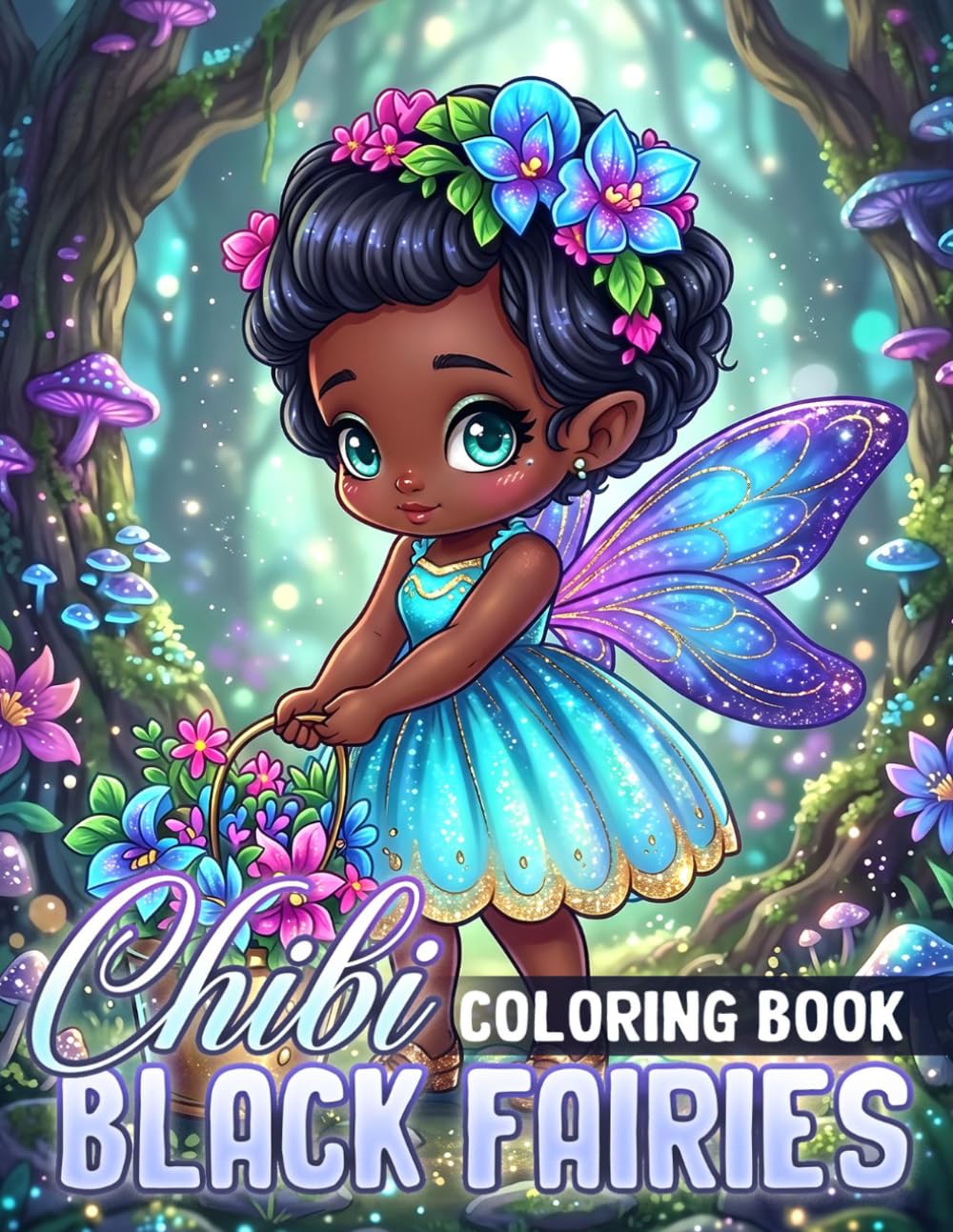 Chibi Black Fairies Coloring Book: Adorable Tiny Princess Coloring Pages With Curly Hair Girls, Magical Forest, Fantasy World For All Ages To Unwind And Smile