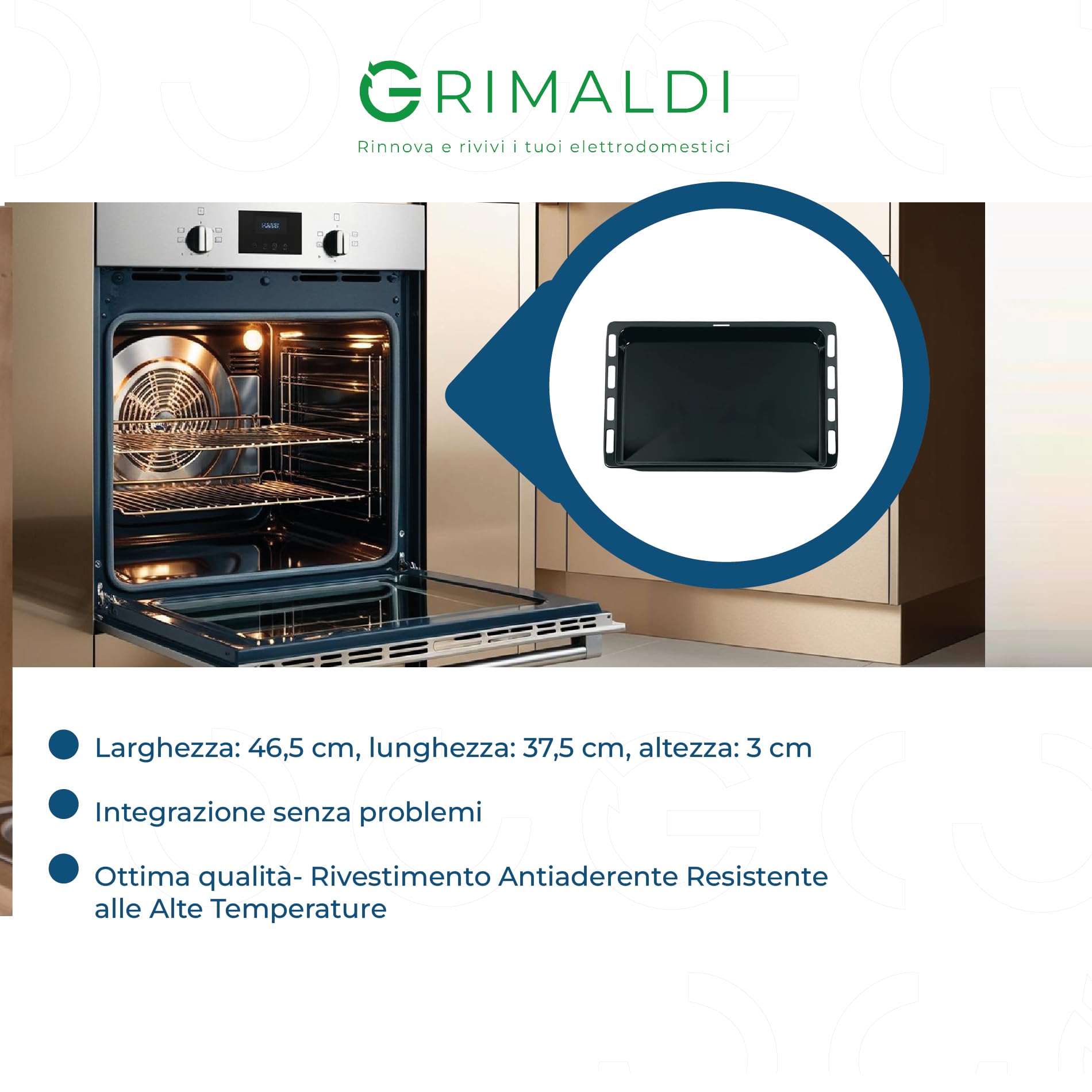 G GRIMALDI Leccarda Teglia Forno adatta a BOSCH compatibile misure 465x375x300 mm smaltata nera