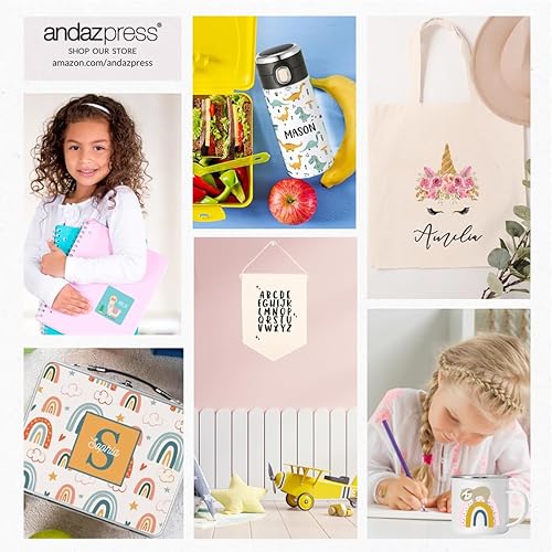 Miniatura 7 de Andaz Press Vaso personalizado para niños, botella de agua de acero inoxidable con diseño de arco iris bohemio con tapa abatible a prueba de fugas,