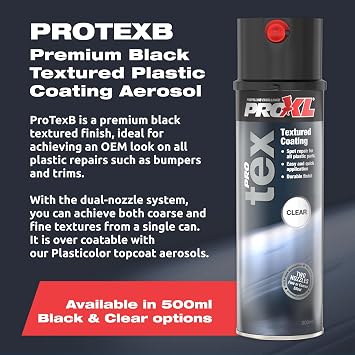PROXL ProTex Clear Coat Texture Spray - 500 ml | Premium Textured Clear Coating | Quick Fix For Car Bumper & Trim Repair | Easy to Apply | Overcoat Option | Vari Nozzle Included | Semi-Gloss Finish