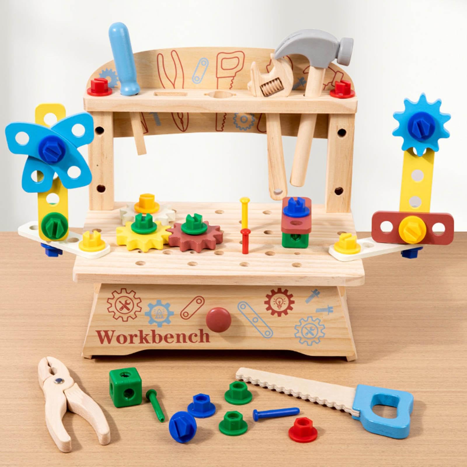 Juego de Herramientas para Niños, de Madera Educativas, Tuercas Y Pernos, Banco de Trabajo Realista para