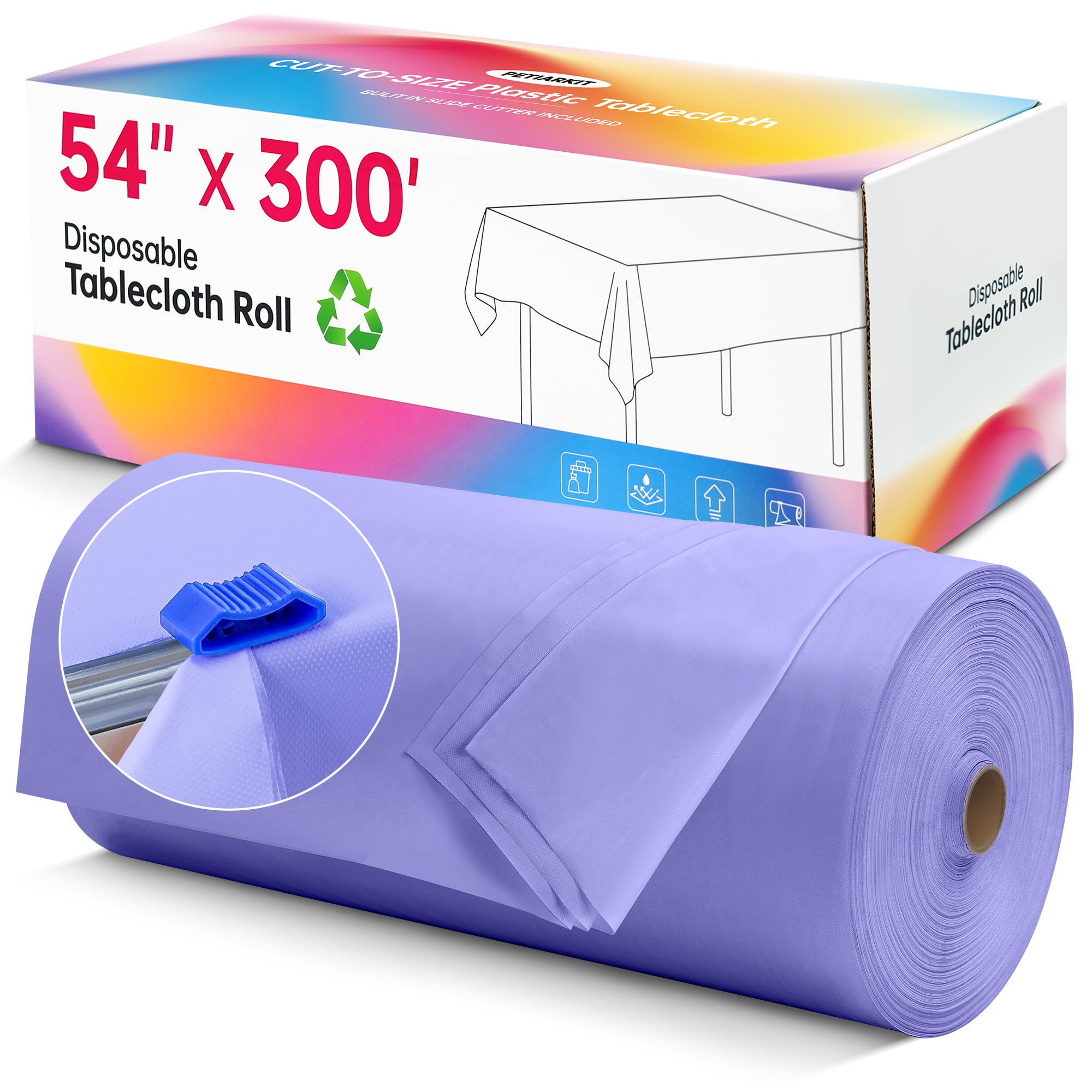 Plastic Table Cloth Disposable, 54In X 300F Table Cover Roll of Oilproof