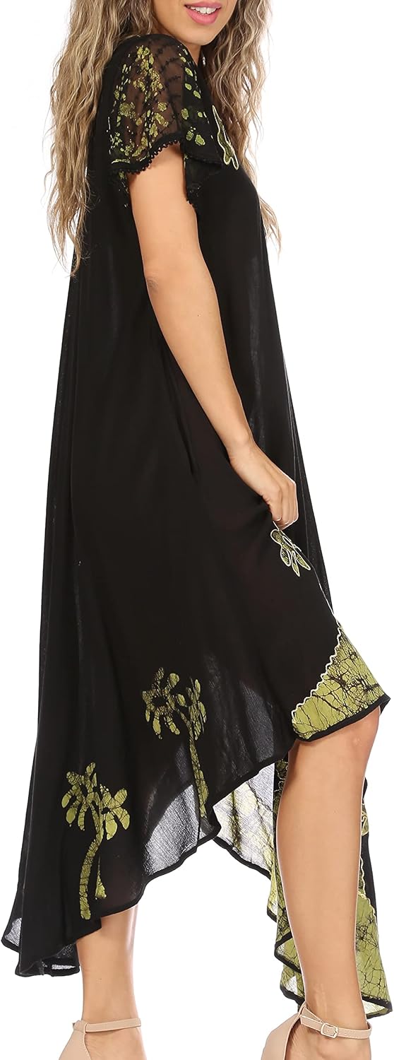 Sakkas Batik Palm Tree Cap Sleeve Caftan Dress/Cover Up - Image 4