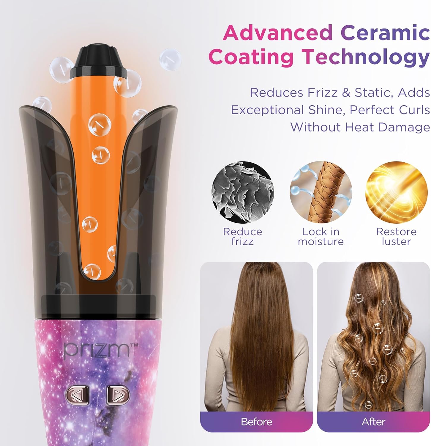 Auto Hair Curler, Prizm Professional Automatic Curling Iron, 1 Inch Rotating Curling Iron with 4 Adjustable Temperatures & 7S Timing Curling Reminder, Dual Voltage, Starry Sky