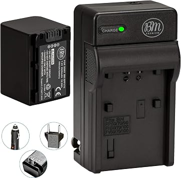 BM NP-FV70 Battery and Charger for Sony FDR-AX700, HDR-CX210, CX220, CX230, CX260V, CX290, CX330, CX380, CX430V, CX580V, CX760V, CX900, PJ340, PJ540, PJ670, PJ810, FDR-AX33, AX53, AX100 Camcorder