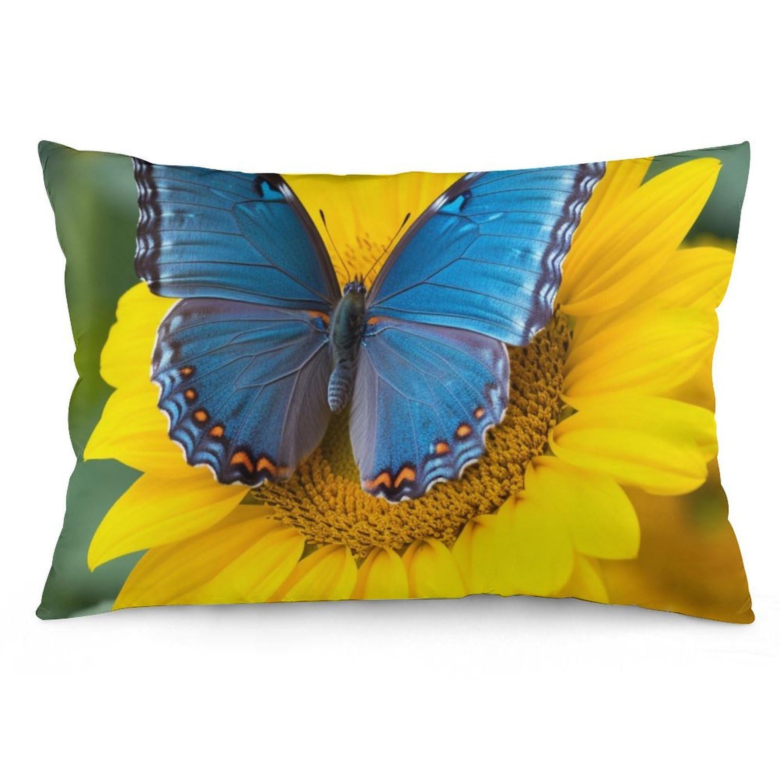 Velvet Pillowcases Standard Size 12 "x20, Ultra Soft Breathable Pillow Cases for Bed, Luxury Cozy Fuzzy Pillow Shams, Lumbar Pillow Cover, Sunflower Blue Butterfly Cushion Case Home Decor