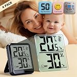4-Pack Room Thermometer Indoor Hygrometer, Small Digital Temperature and Humidity Monitor Sensor, Temperature Humidity Gauge Meter for Home Baby Room, Plants, Pets - AAA Battery Included