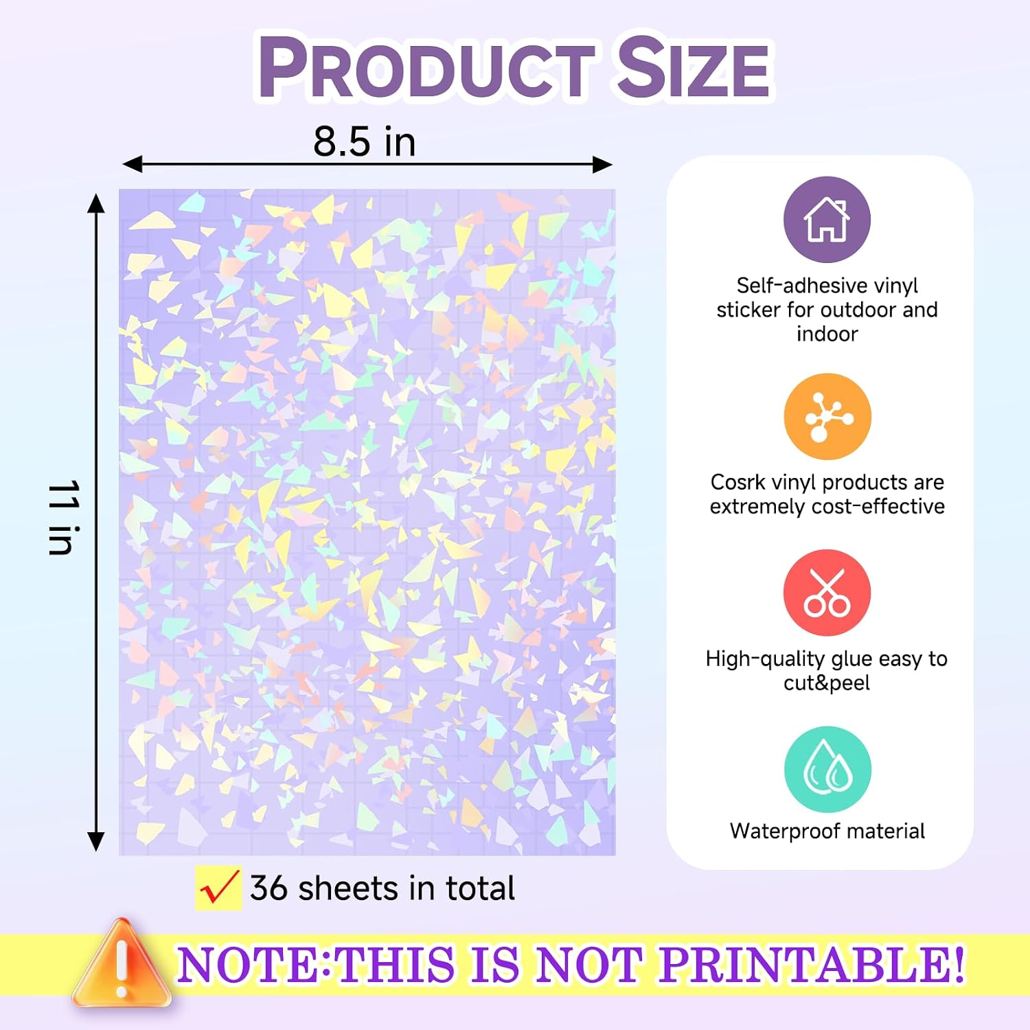 36 Sheets Holographic Laminate Sheets Clear Holographic Sticker Paper image 2