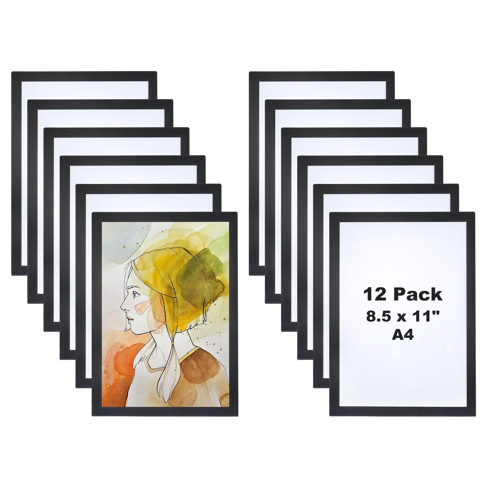 Cadre magnétique A4 PATIKIL lot de 12 affichages double face noir réutilisable
