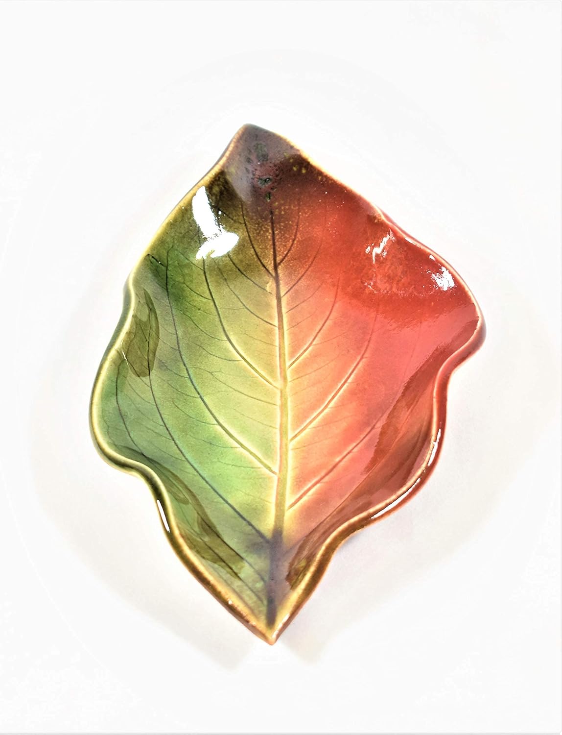 Earthen Vessels Pottery, Handmade Stoneware Hydrangea Leaf 3 Piece Dish Set or Spoon Rest In Festive Fall Colors