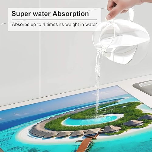 Miniatura 4 de Tapete de secado con diseño de paisaje de Maldivas para cocina: absorbente de agua, antideslizante, con cordón para colgar 18 x 16 pulgadas