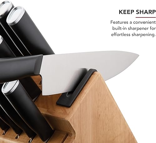 Miniatura 3 de KitchenAid Juego clásico de bloques de cuchillos con afilador de cuchillos integrado, cuchillos de cocina de acero inoxidable de alto carbono, juego