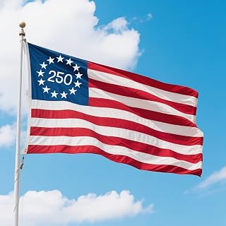 4x6Ft Anniversary USA American Flag,Heavy Duty Spun Polyester Outdoor Flag,Embroidered Stars,Quadruple Anti‑Fray Stitching Fade Resistant High Wind with Brass Grommets for Patriotic Commemorations