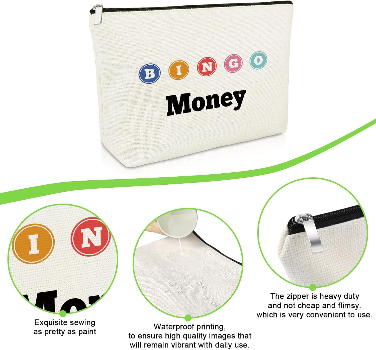 Bingo Gifts Bingo Money Game Makeup Bag Funny Gambler Gifts for Player Casino Lovers Cosmetic Bag Casino Gambling Presents for Best Friend Christmas Birthday Travel Cosmetic Pouch Gambling Presents image 3