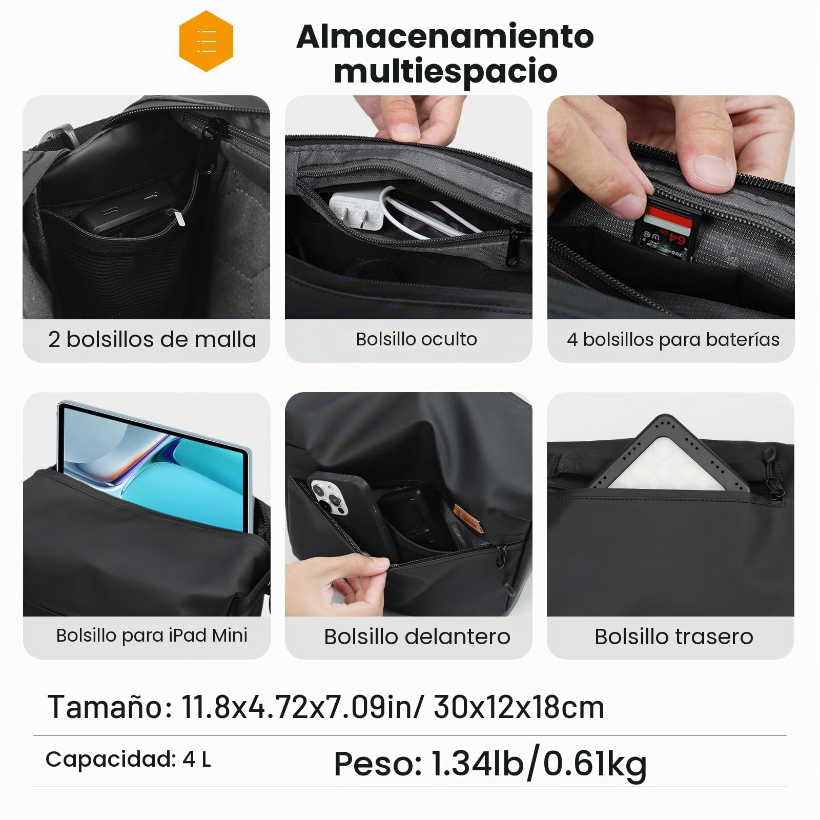 TARION Bolso Bandolera para cámara: Bolso para cámara DSLR Sling Pack Fotografía Sling Bag Mochila para Drone SLR Cámara Sling Pack Bolso Cruzado TR-SB