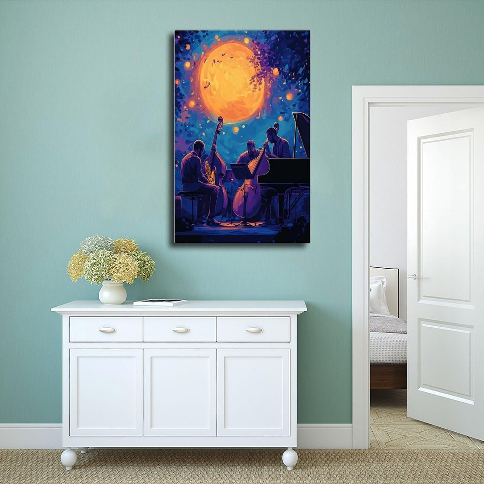 Illustrazione del quartetto jazz, poster artistico su tela con musica notturna decorazione artistica da parete dipinti per soggiorno camera da letto decorazione 61 cm L x 91,4 cm W