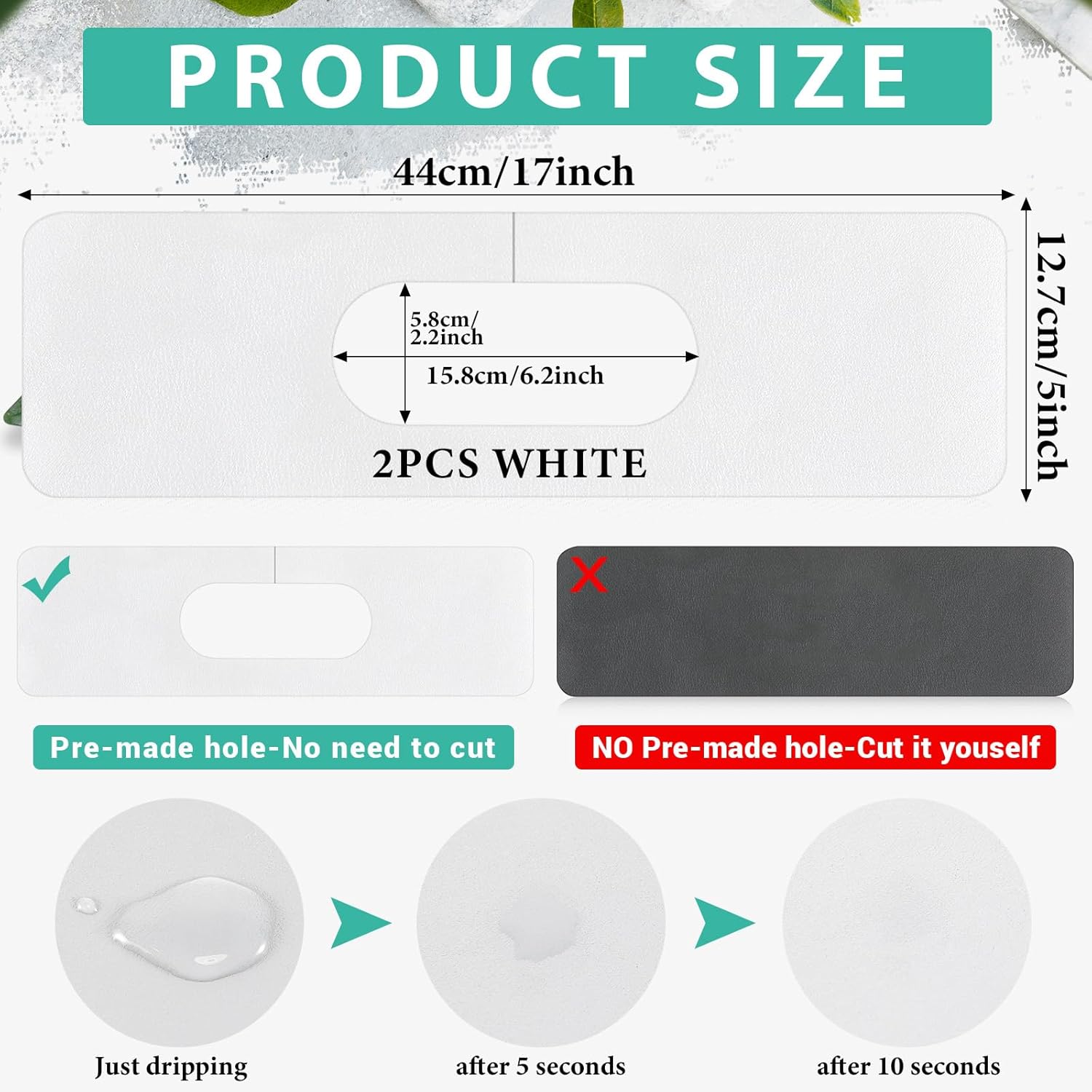 Tioncy 2 Pcs Faucet Mat Sink Splash Guard Oval-hole Oval Splash Pad for Kitchen Sink Oval Base Diatomite Faucet Mat for Bathroom Absorbent Mat Splatter Screens (White)