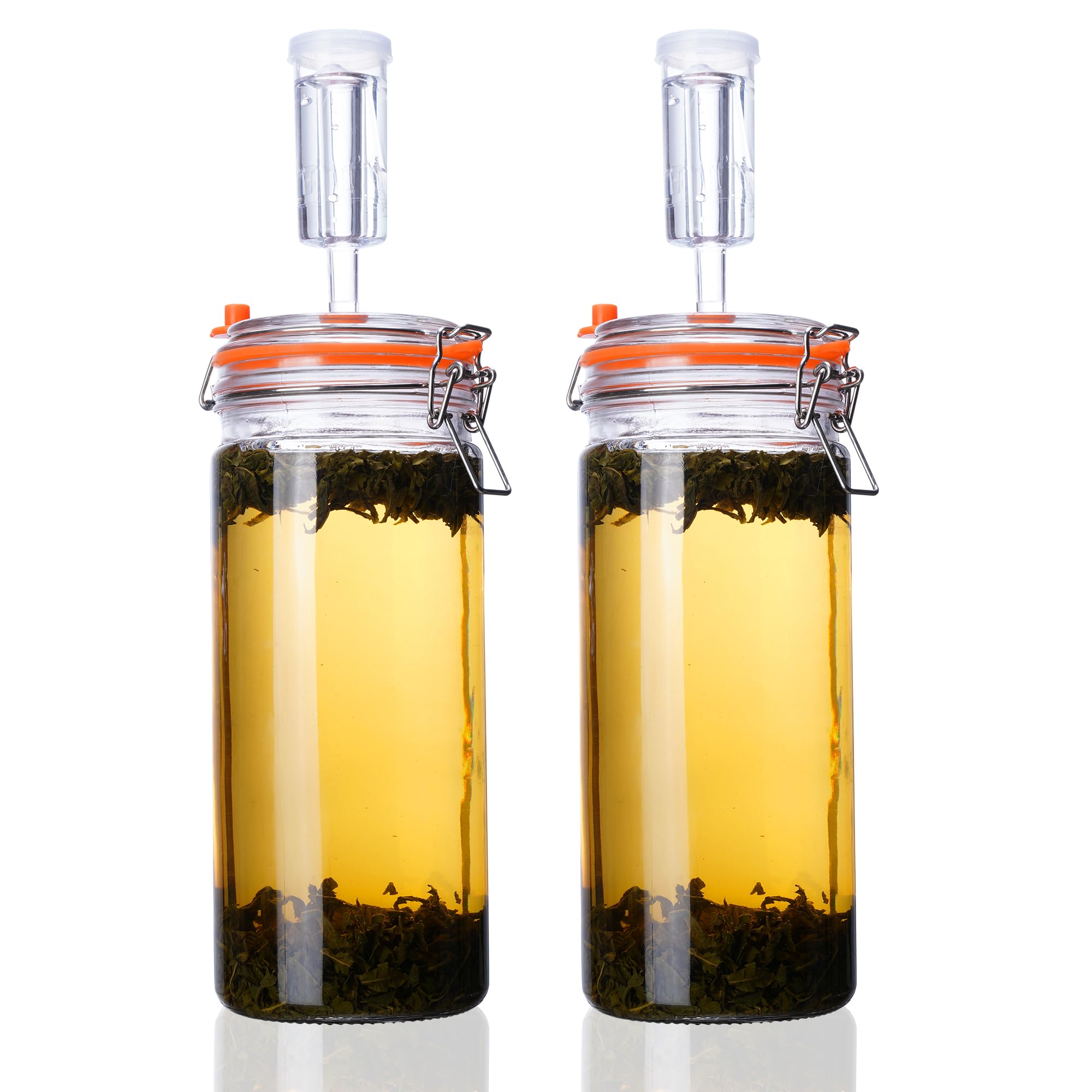 Lot de 2 bocaux de fermentation de 1,3L avec couvercle de fermentation et poids – Bocal de fermentation pour choucroute, kimchi, kombucha, cornichons et plus (2 pièces)