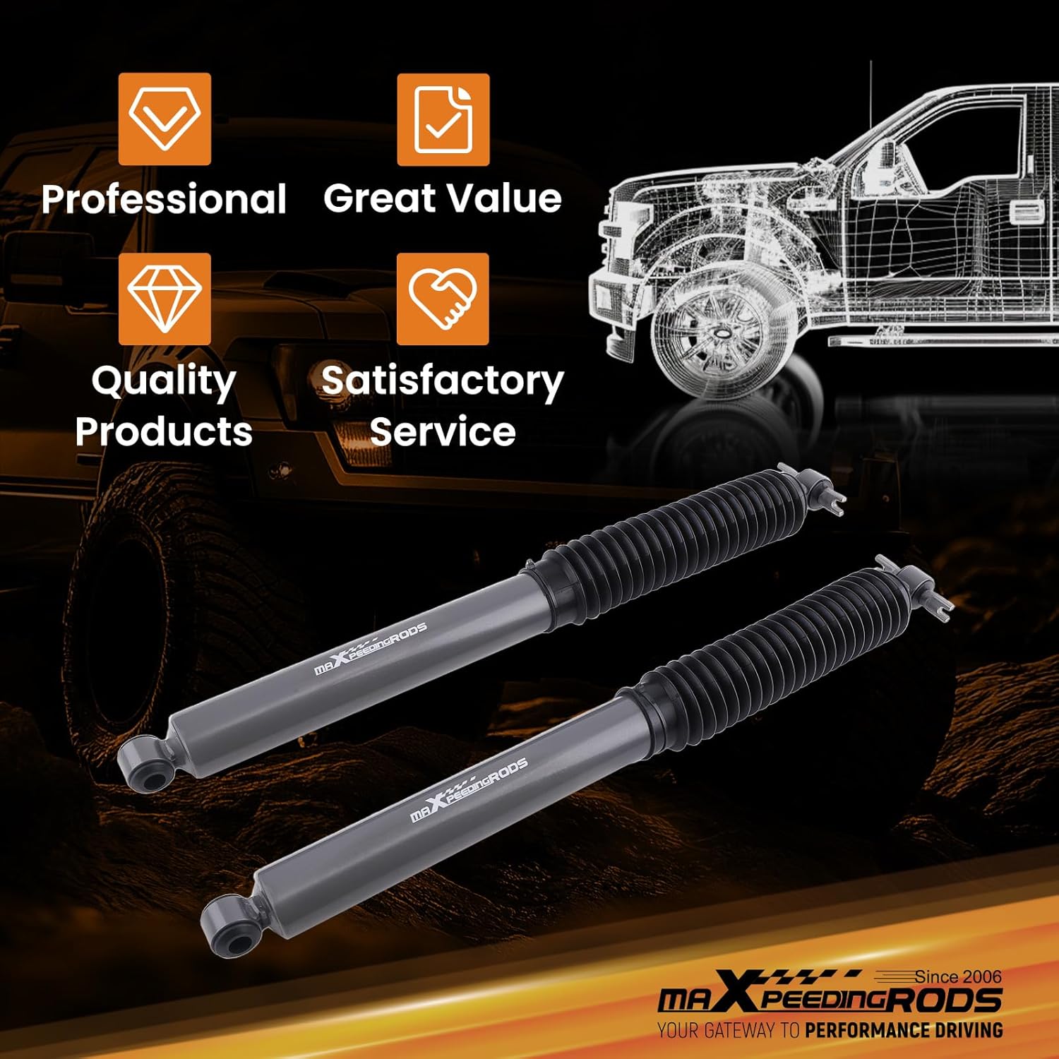 maXpeedingrods 6.5-7" Lift Rear Shock Absorbers for Jeep Cherokee XJ 2WD 4WD 1984-2001, G1 Version