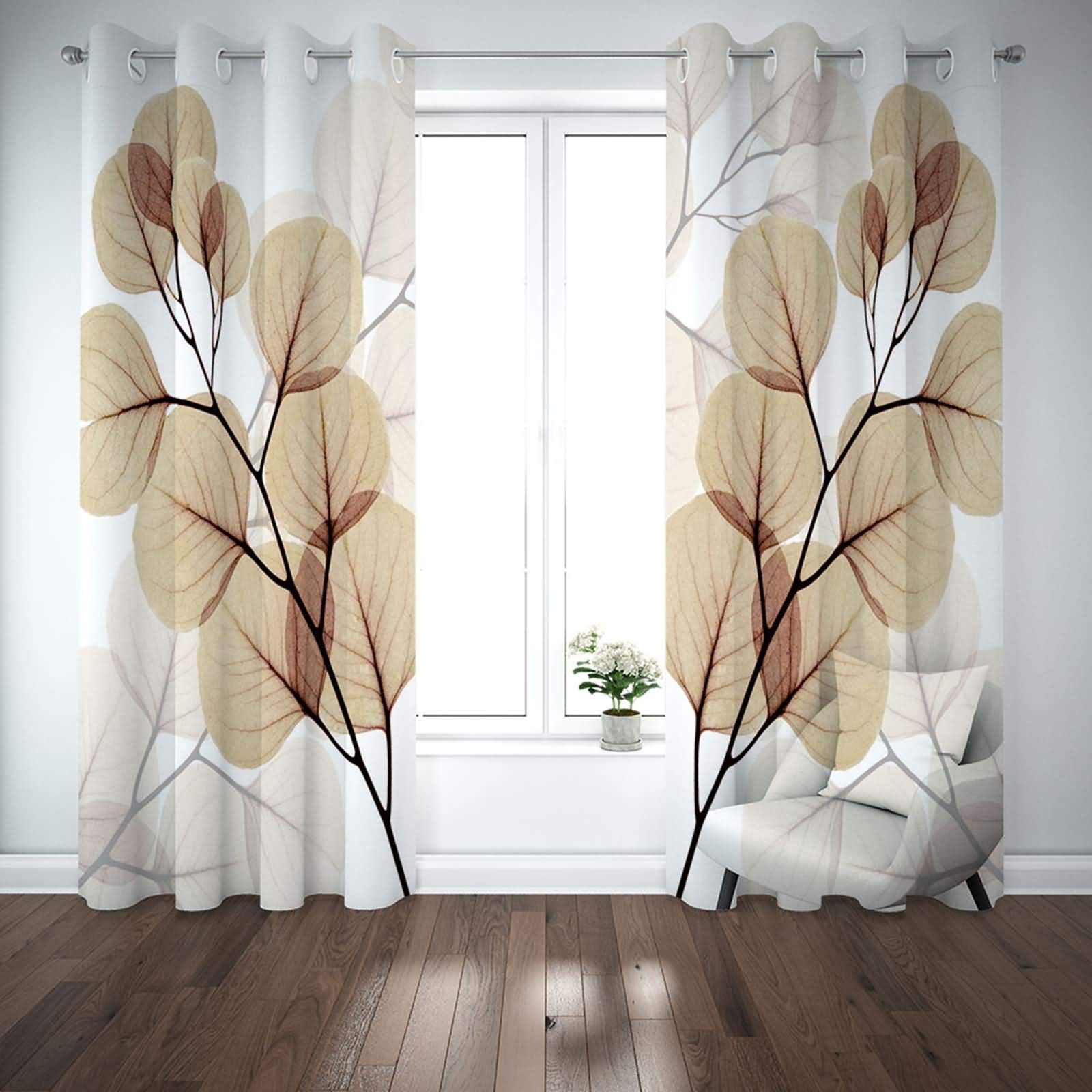 Zasłony zaciemniające do pokoju dziecięcego z oczkami 214 x 214 cm, zasłona poliestrowa sypialnia nieprzezroczyste liście