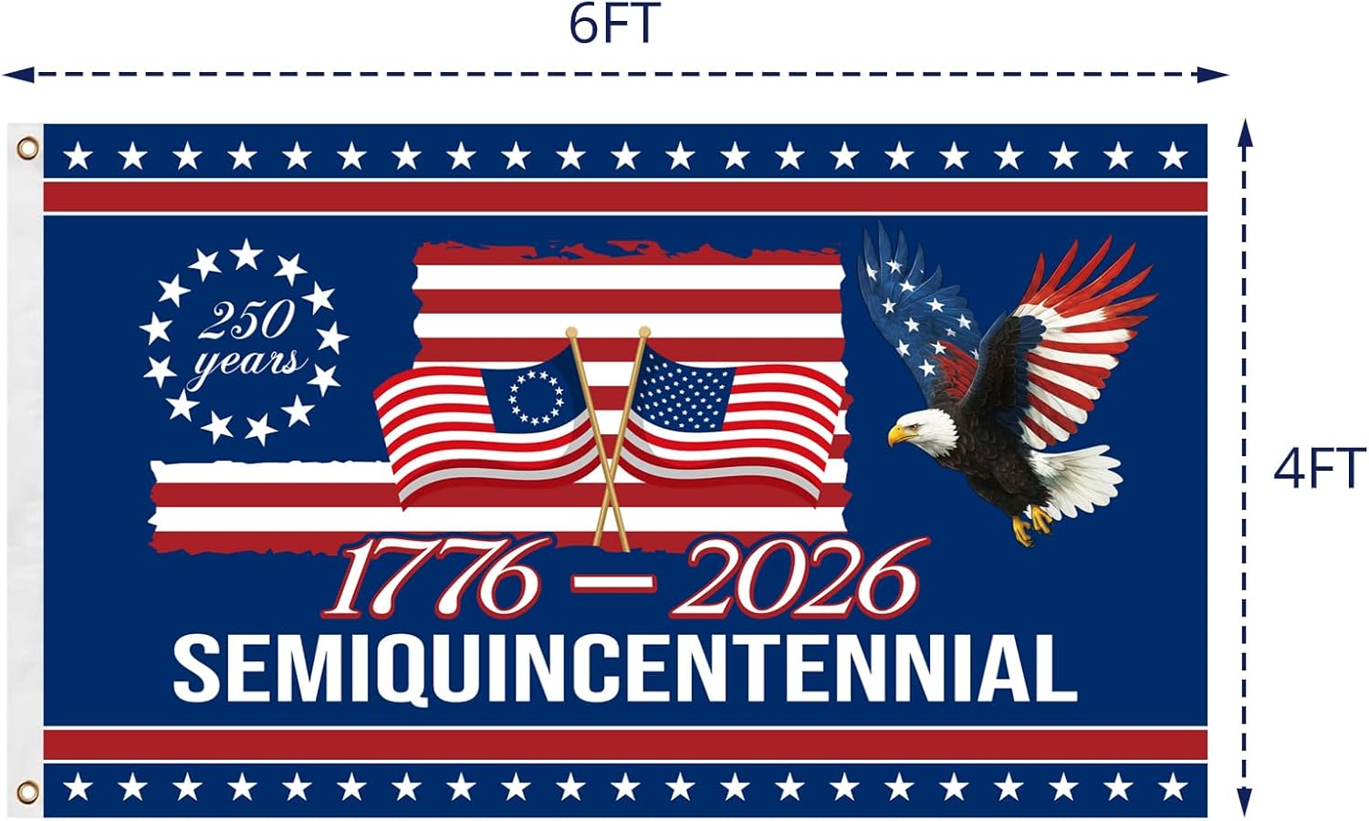 250th American Anniversary Flag - American Flags for Outside 4x6 Ft, Double Sided 3 Layers, 1776-2026 America 250th Birthday 4th of July Flag, Patriotic Flags for Independence Day Indoor Decoration