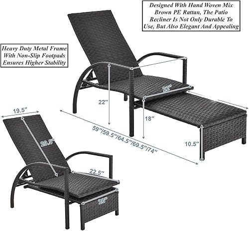 Miniatura 2 de Tumbona reclinable para patio al aire libre, cama para tomar el sol, diseño de reposapiés retráctil, cómodo asiento acolchado de 5 niveles con